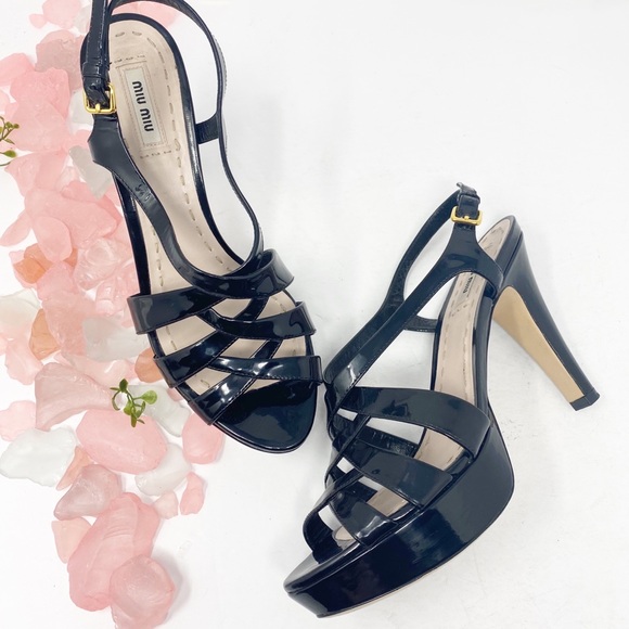 Miu Miu Shoes - Miu Miu Patent Leather Platform Heels Black Sz 39